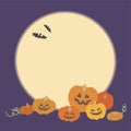 Illustration featuring a full moon, bats and jack-o-lantern pumpkins Royalty Free Stock Photo